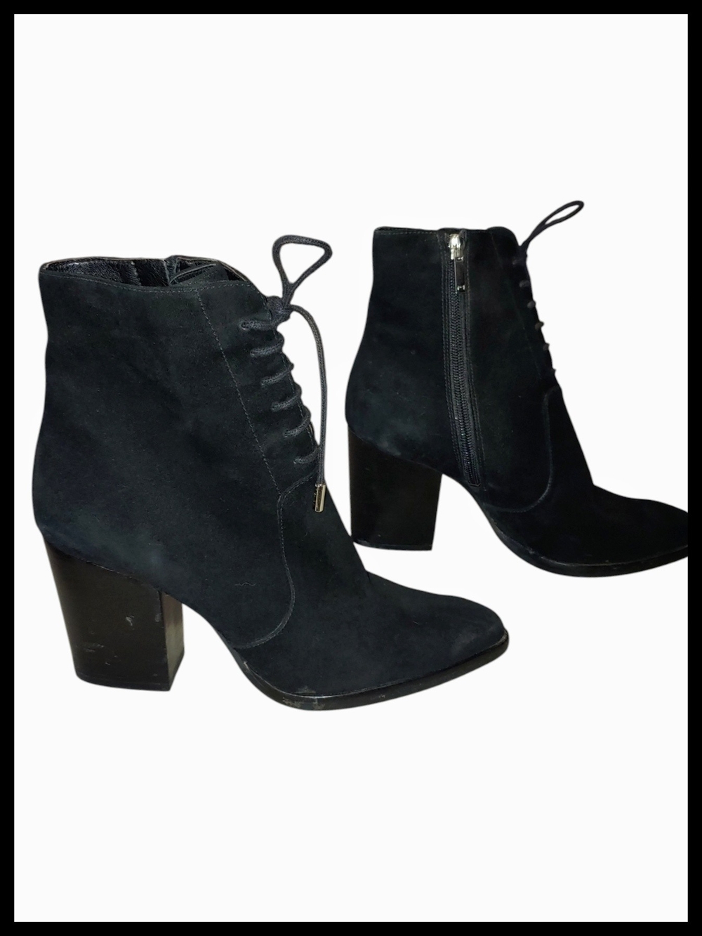 Black Suede Lace-Up Ankle Boots - Marc Fisher - Picture 2 of 9
